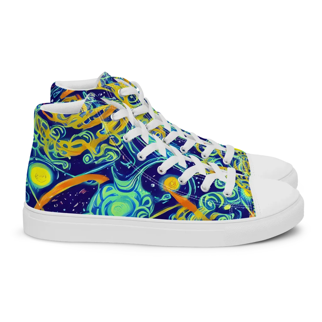 Blue Flame Cosmos on Women's High Top Canvas Shoes — Right