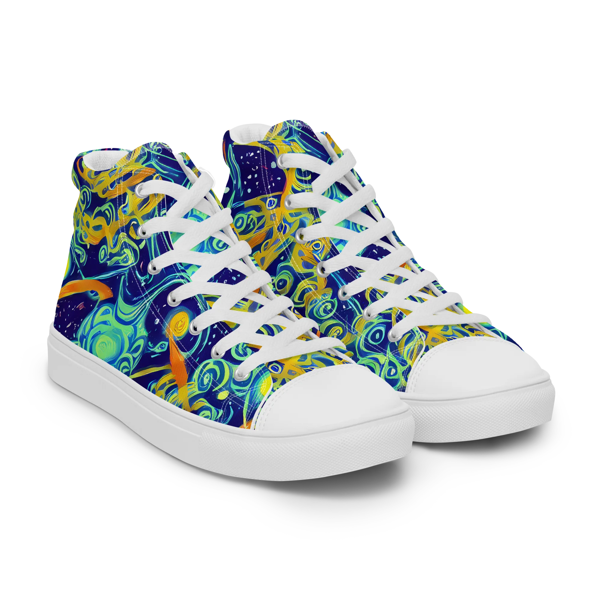 Blue Flame Cosmos on Women's High Top Canvas Shoes — Right Front