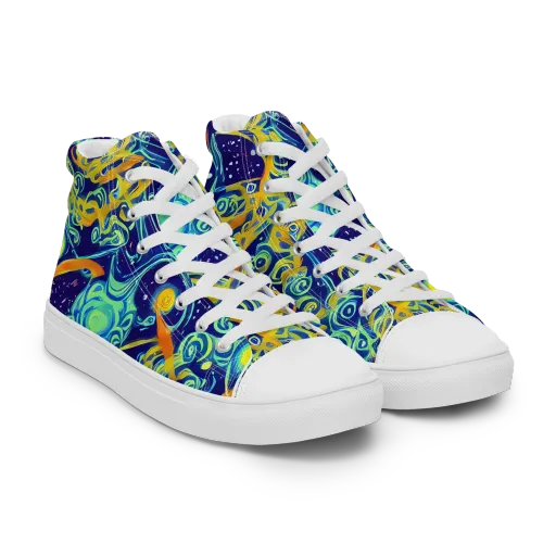 Blue Flame Cosmos on a Women's High Top Canvas Shoes