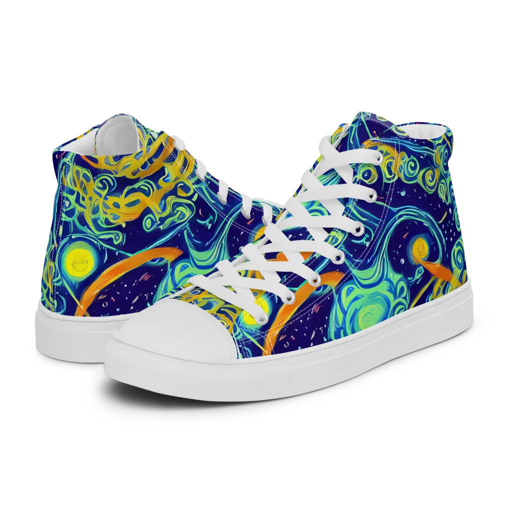 Blue Flame Cosmos on Women's High Top Canvas Shoes — Left