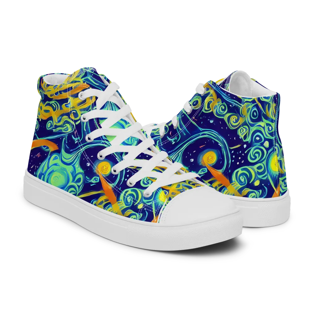 Blue Flame Cosmos on Women's High Top Canvas Shoes — Right