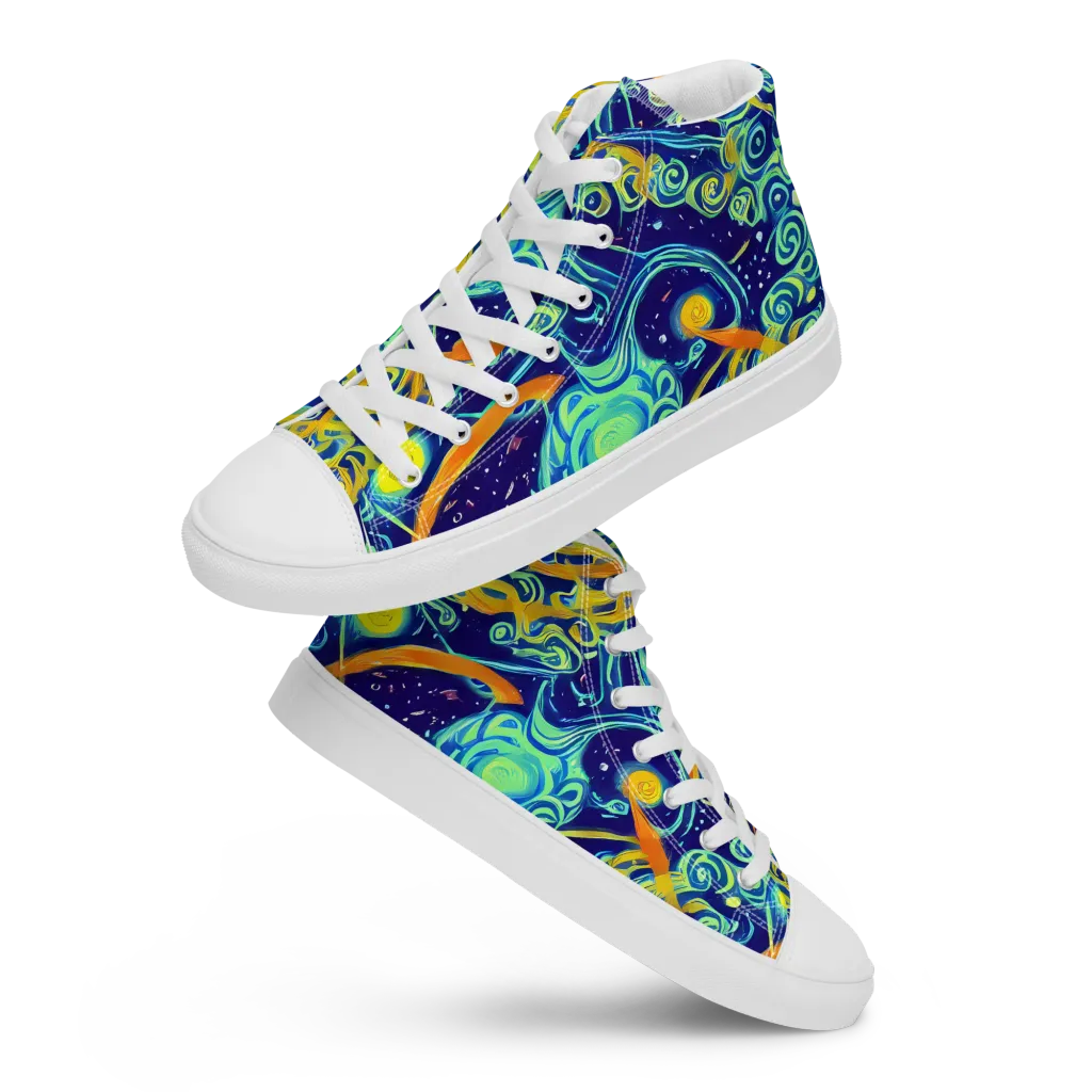 Blue Flame Cosmos on Women's High Top Canvas Shoes — Front