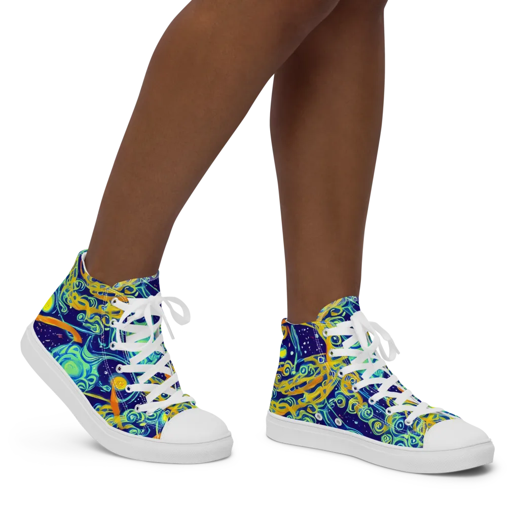 Blue Flame Cosmos on Women's High Top Canvas Shoes — Right
