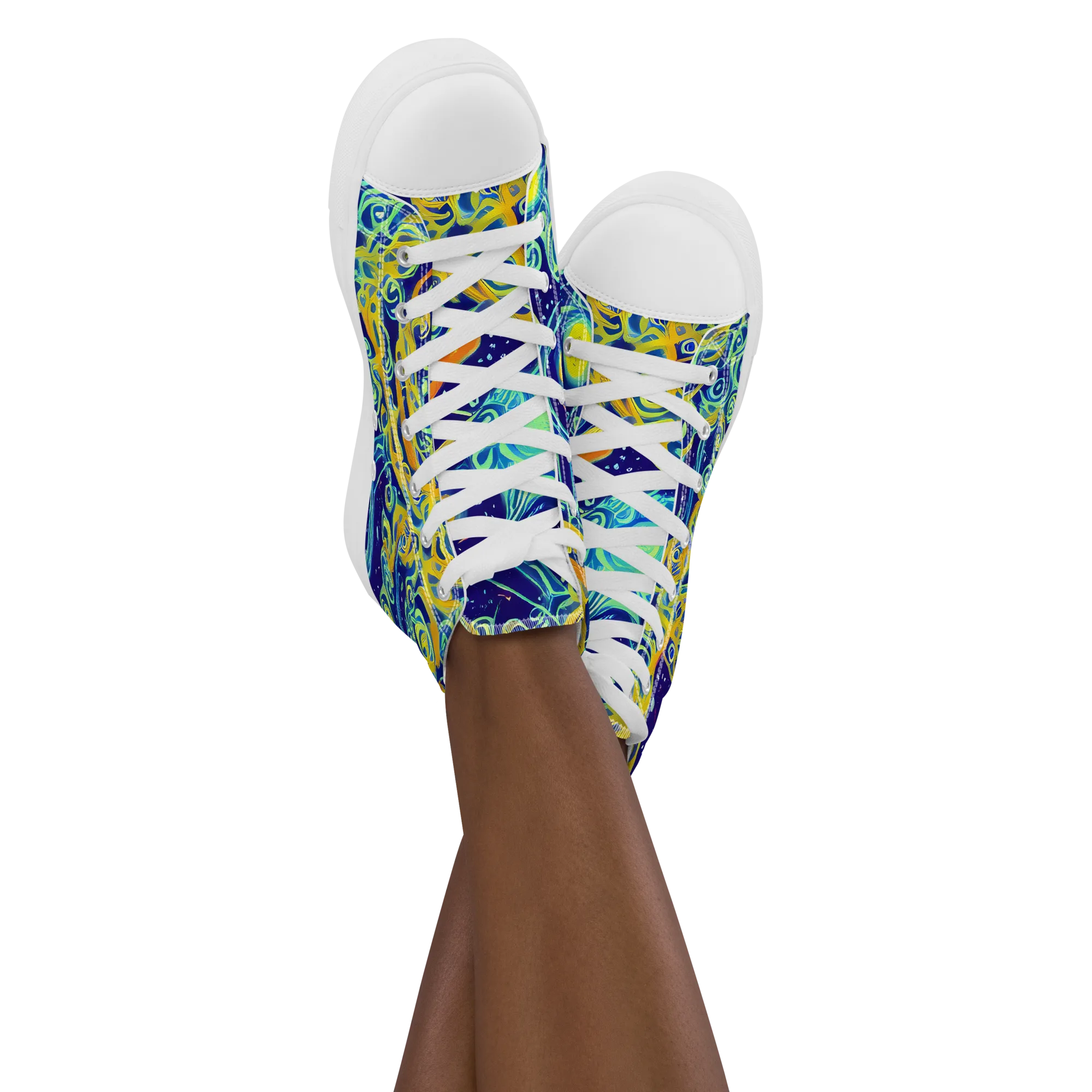 Blue Flame Cosmos on Women's High Top Canvas Shoes — Front