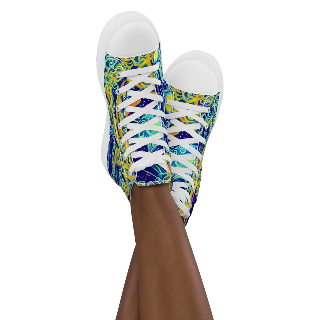 Blue Flame Cosmos on Women's High Top Canvas Shoes — Front
