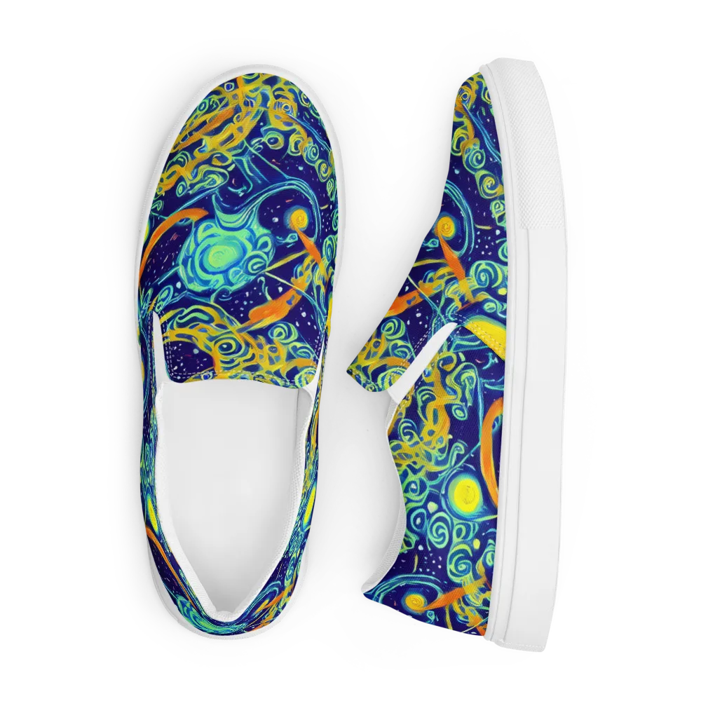 Blue Flame Cosmos on Men's Slip-On Canvas Shoes — Front