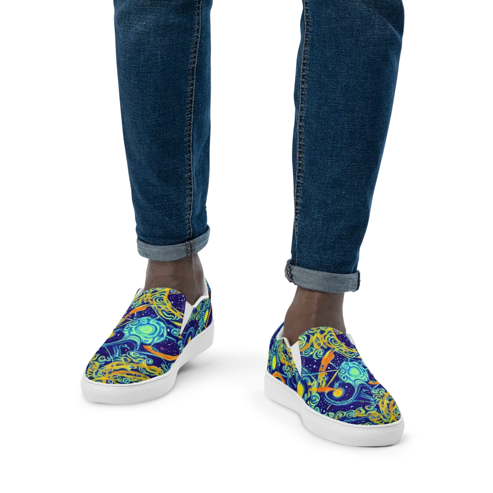 Blue Flame Cosmos on Men's Slip-On Canvas Shoes — Front