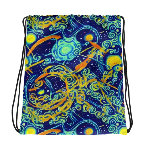 Blue Flame Cosmos on a Drawstring Bag