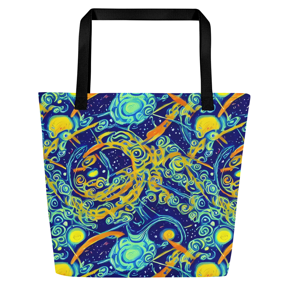 Blue Flame Cosmos on Large Tote Bag W/ Pocket — Front