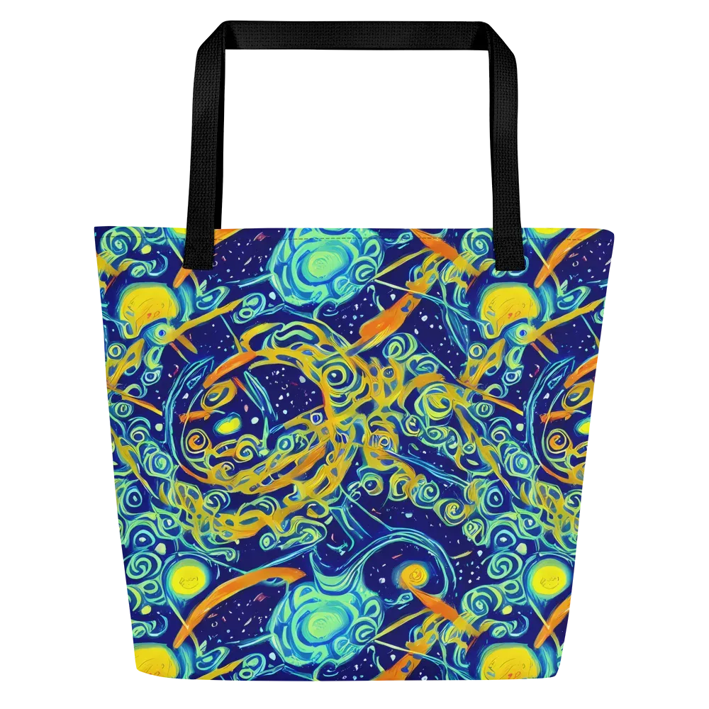 Blue Flame Cosmos on Large Tote Bag W/ Pocket — Front