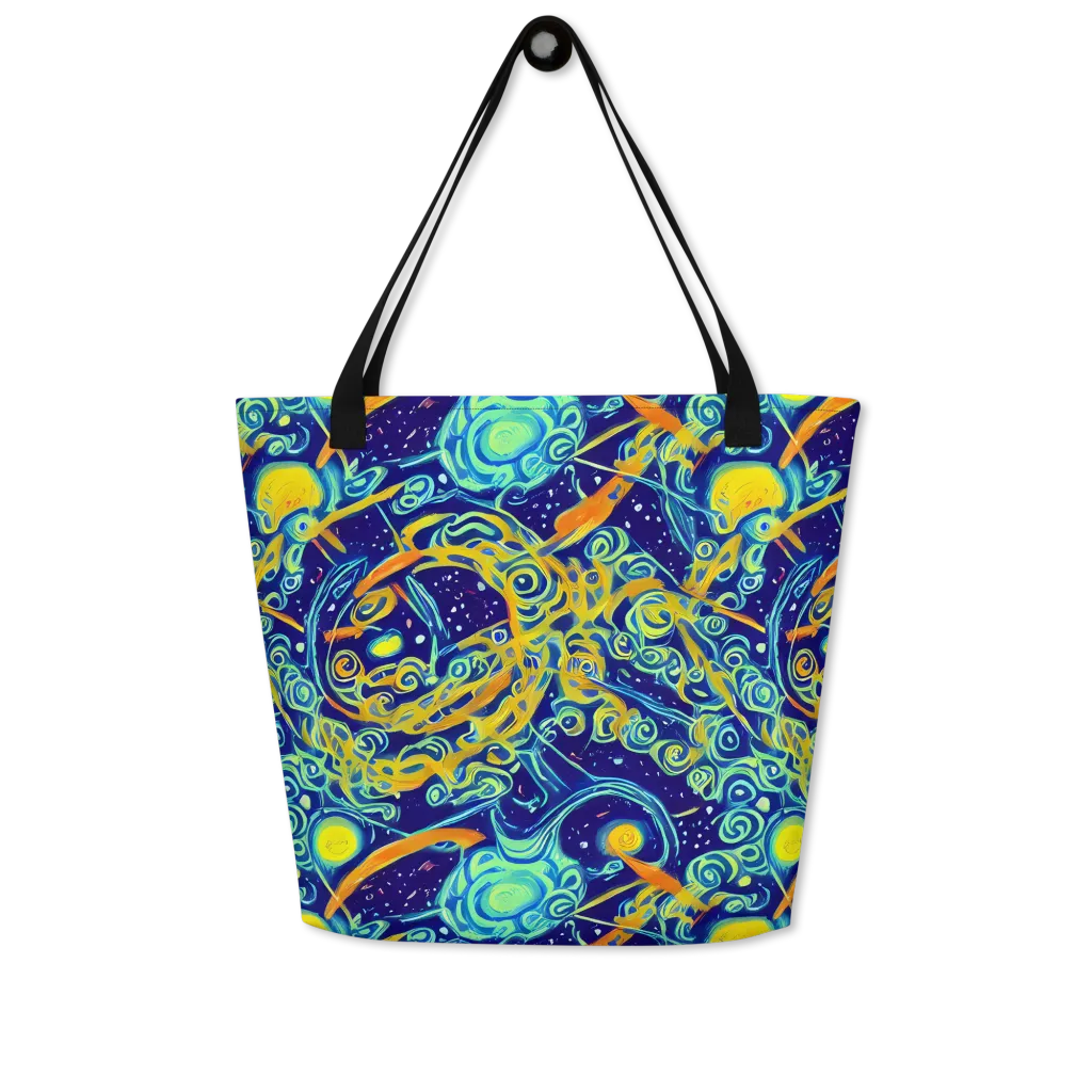 Blue Flame Cosmos on Large Tote Bag W/ Pocket — Front