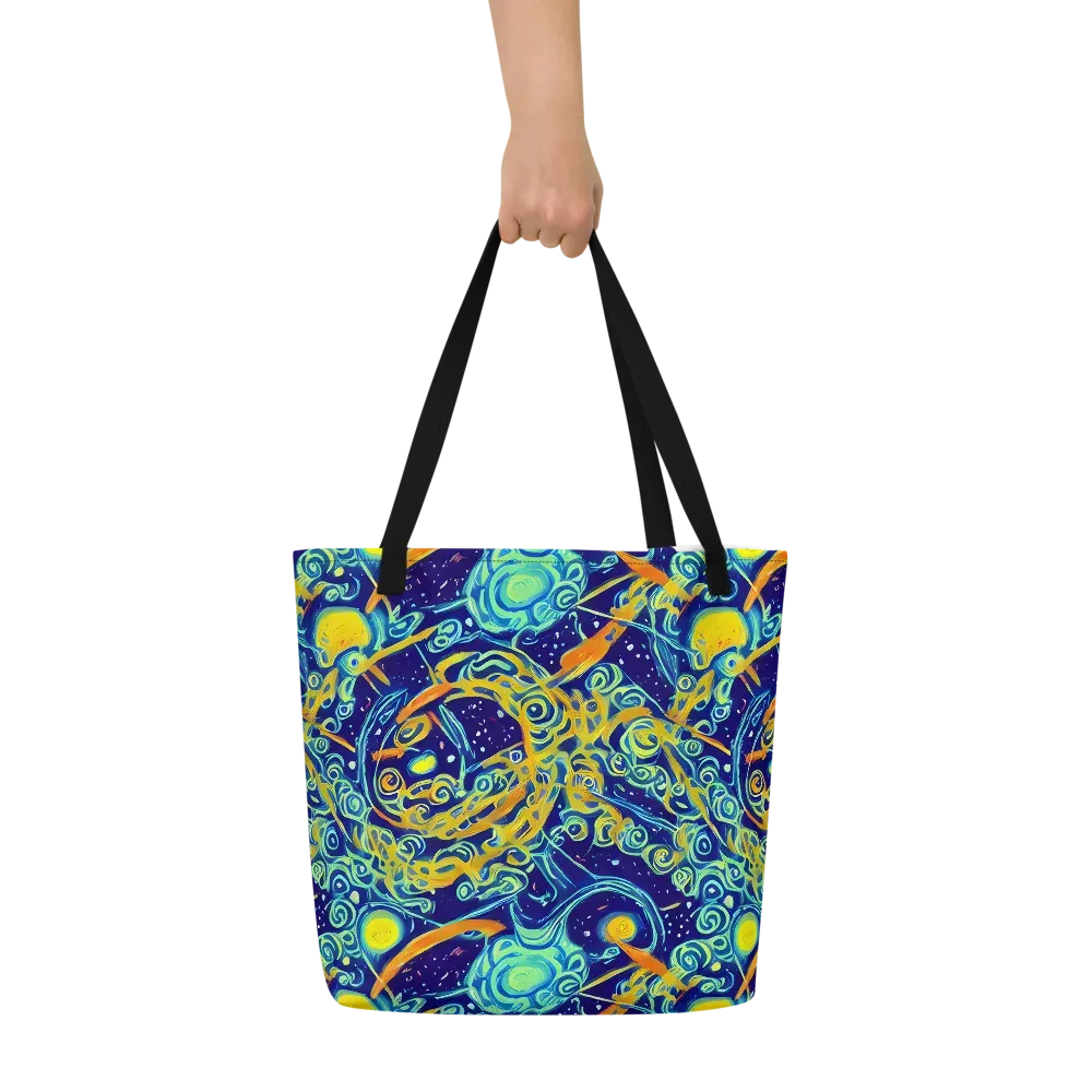Blue Flame Cosmos on Large Tote Bag W/ Pocket — Front