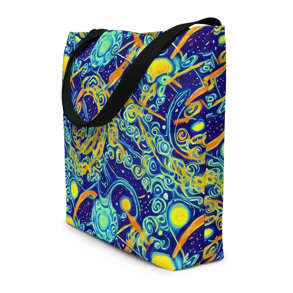 Blue Flame Cosmos on Large Tote Bag W/ Pocket — Front