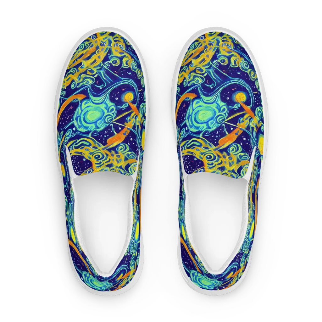 Blue Flame Cosmos on Women's Slip-On Canvas Shoes — Front