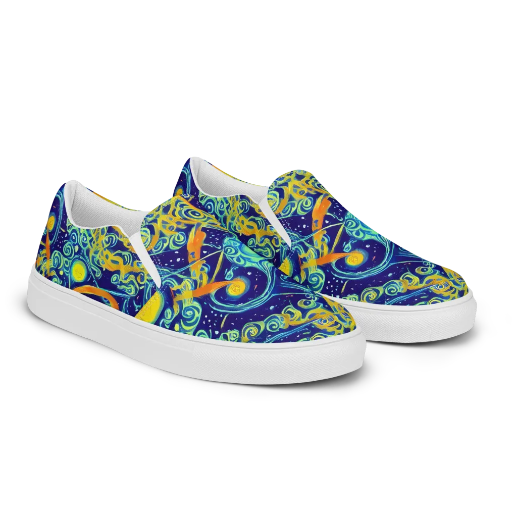Blue Flame Cosmos on Women's Slip-On Canvas Shoes — Right Front