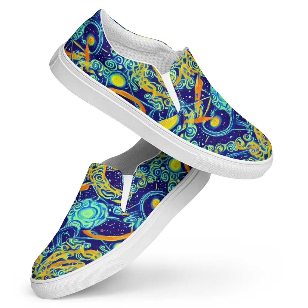 Blue Flame Cosmos on Women's Slip-On Canvas Shoes — Front