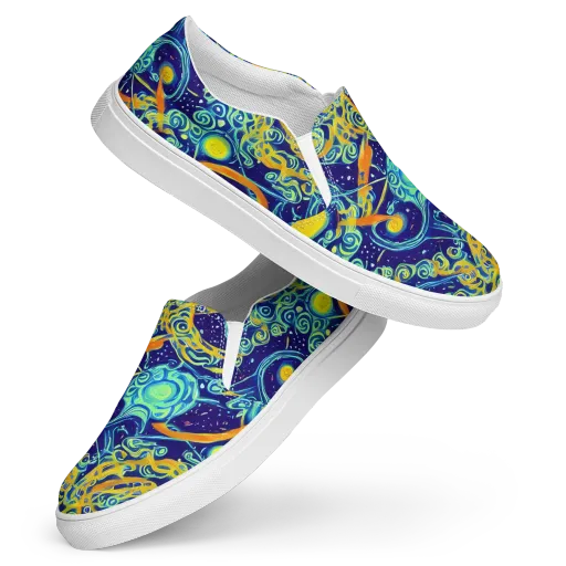 Blue Flame Cosmos on a Women's Slip-On Canvas Shoes