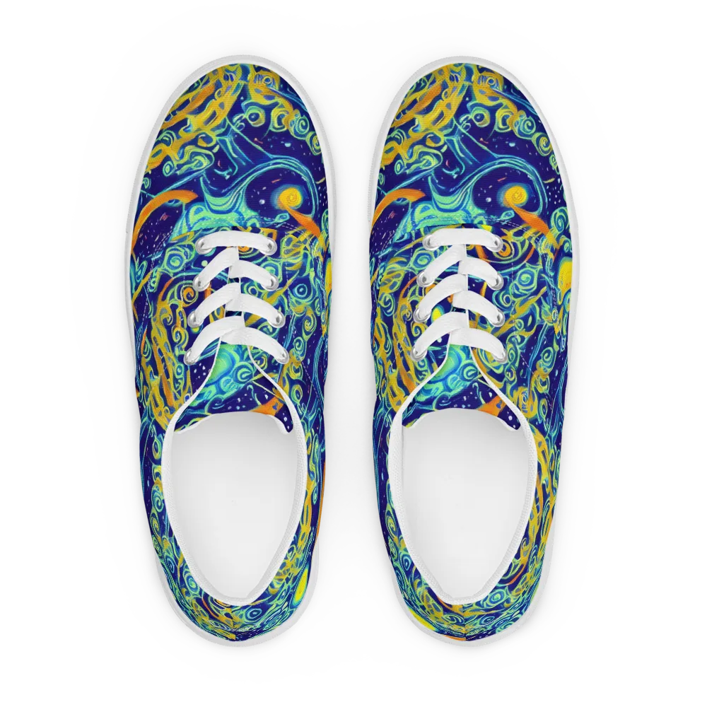 Blue Flame Cosmos on Men's Lace-Up Canvas Shoes — Front