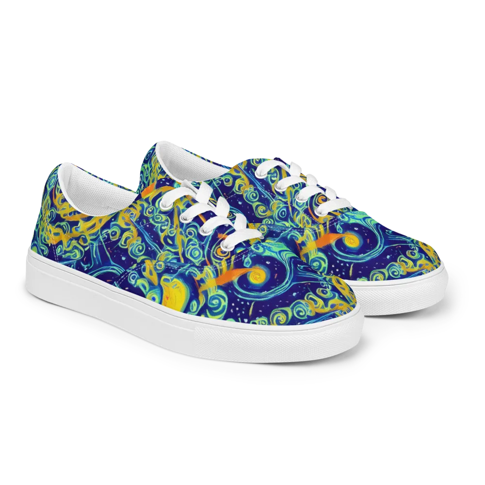 Blue Flame Cosmos on Men's Lace-Up Canvas Shoes — Right Front