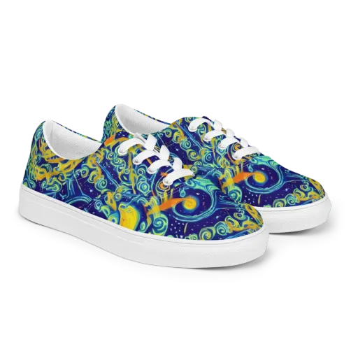 Blue Flame Cosmos on a Men's Lace-Up Canvas Shoes