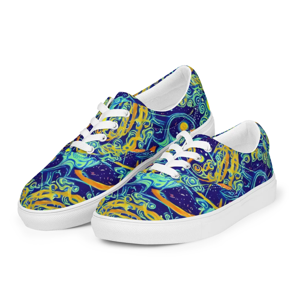 Blue Flame Cosmos on Men's Lace-Up Canvas Shoes — Left Front