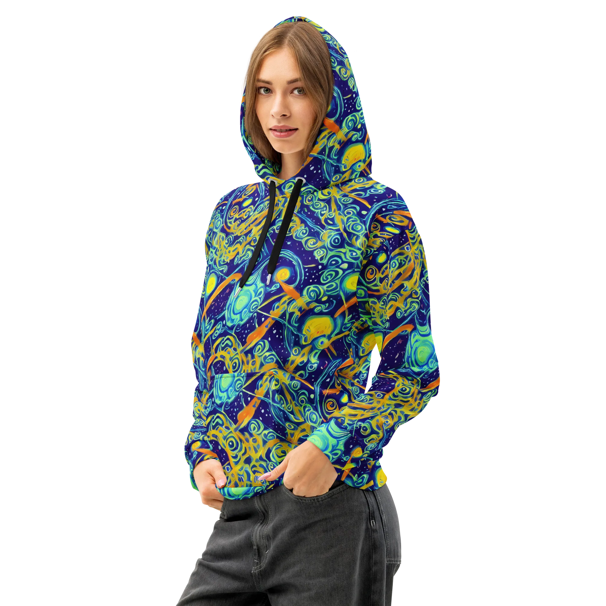 Blue Flame Cosmos on Cotton Hoodie — Left Front