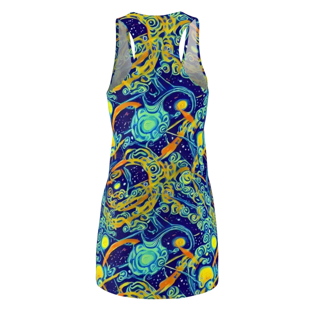 Blue Flame Cosmos on Racerback Dress — Back