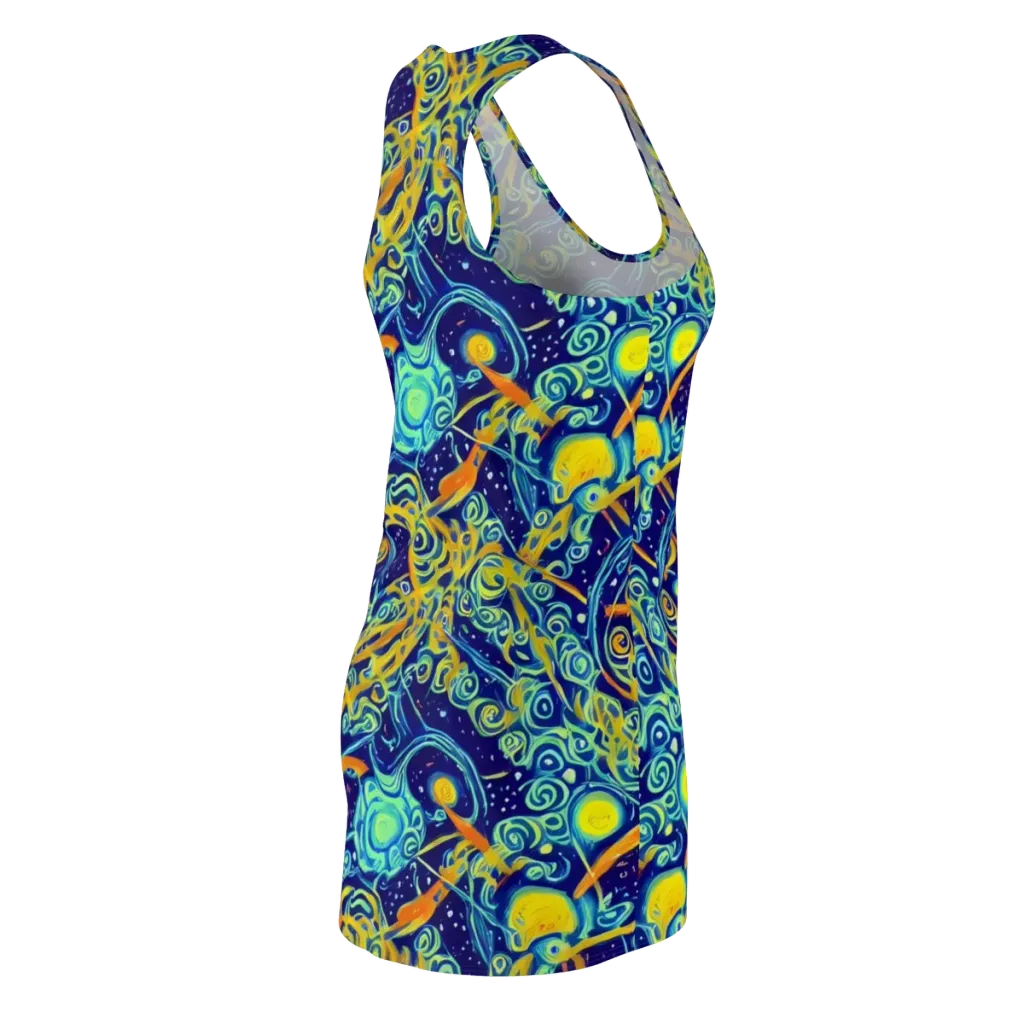 Blue Flame Cosmos on Racerback Dress — Back Side