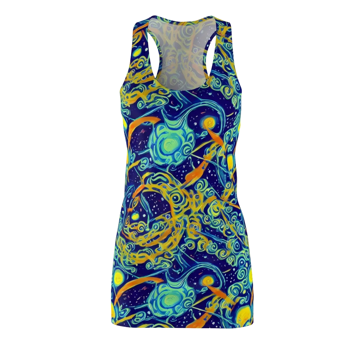 Blue Flame Cosmos on Racerback Dress — Front