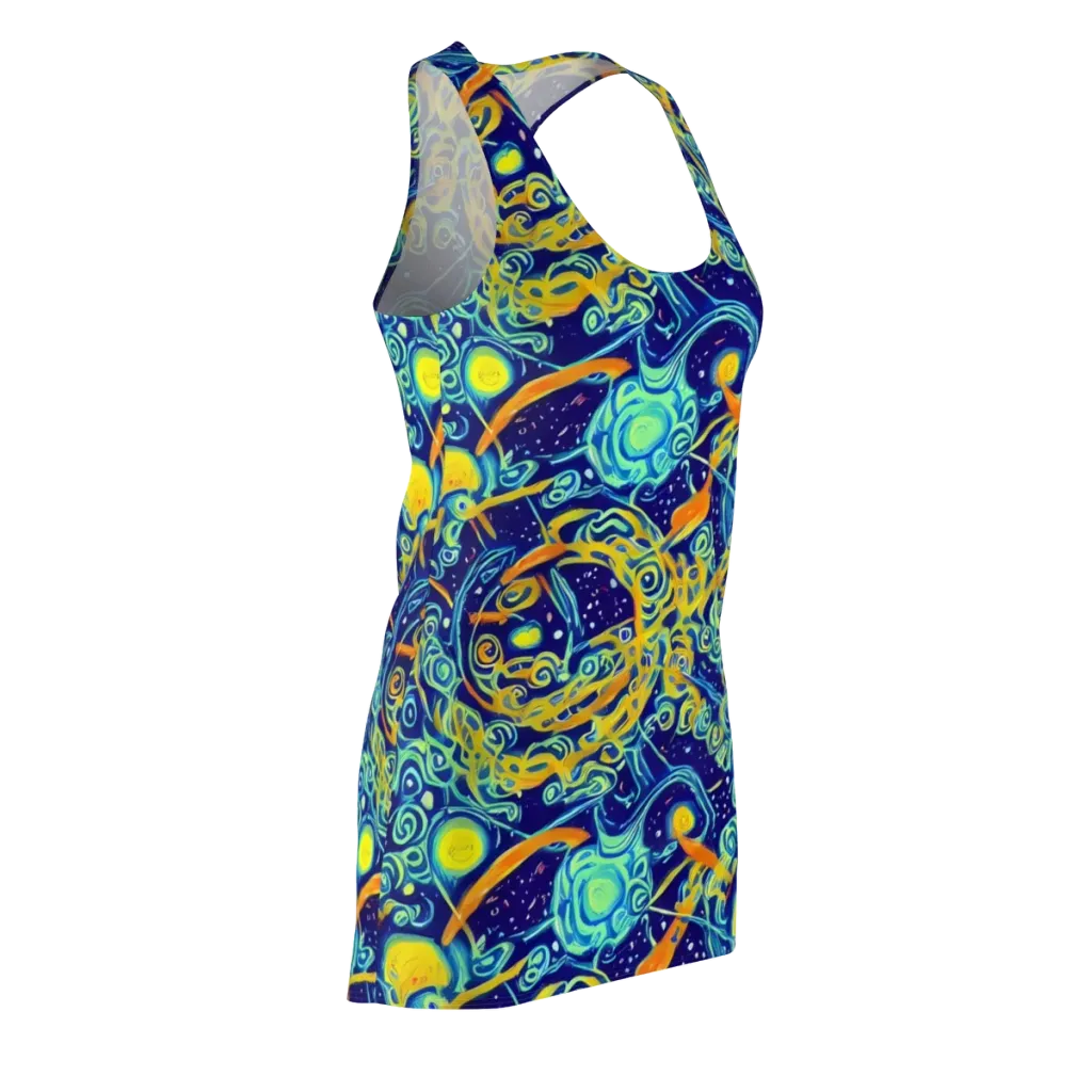 Blue Flame Cosmos on Racerback Dress — Front Side