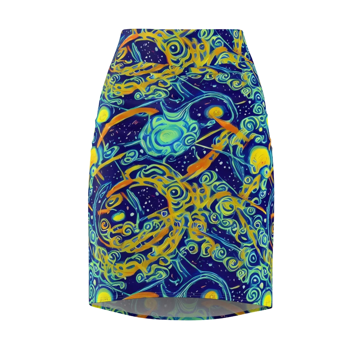 Blue Flame Cosmos on Pencil Skirt — Front