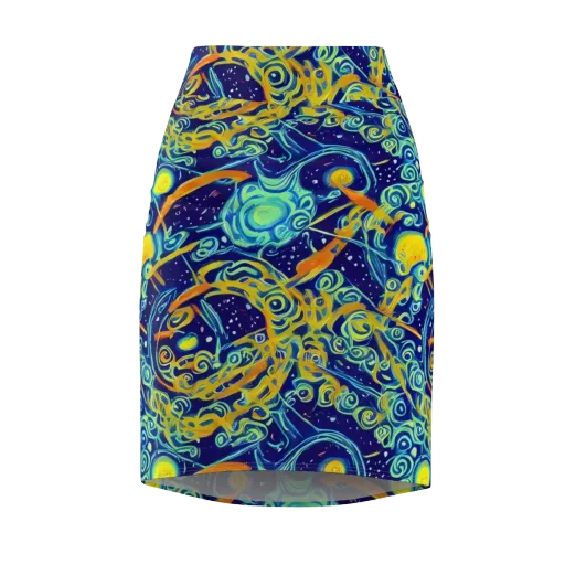 Blue Flame Cosmos on a Pencil Skirt