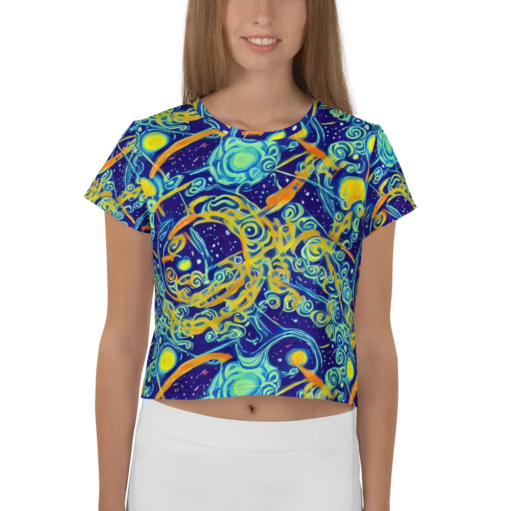 Blue Flame Cosmos on Crop Tee — Front