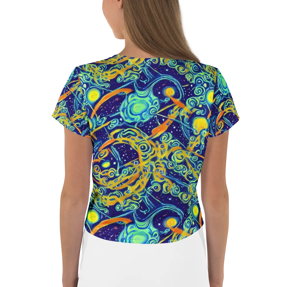 Blue Flame Cosmos on Crop Tee — Back