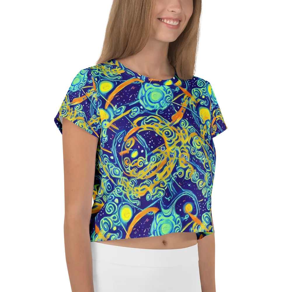Blue Flame Cosmos on Crop Tee — Right