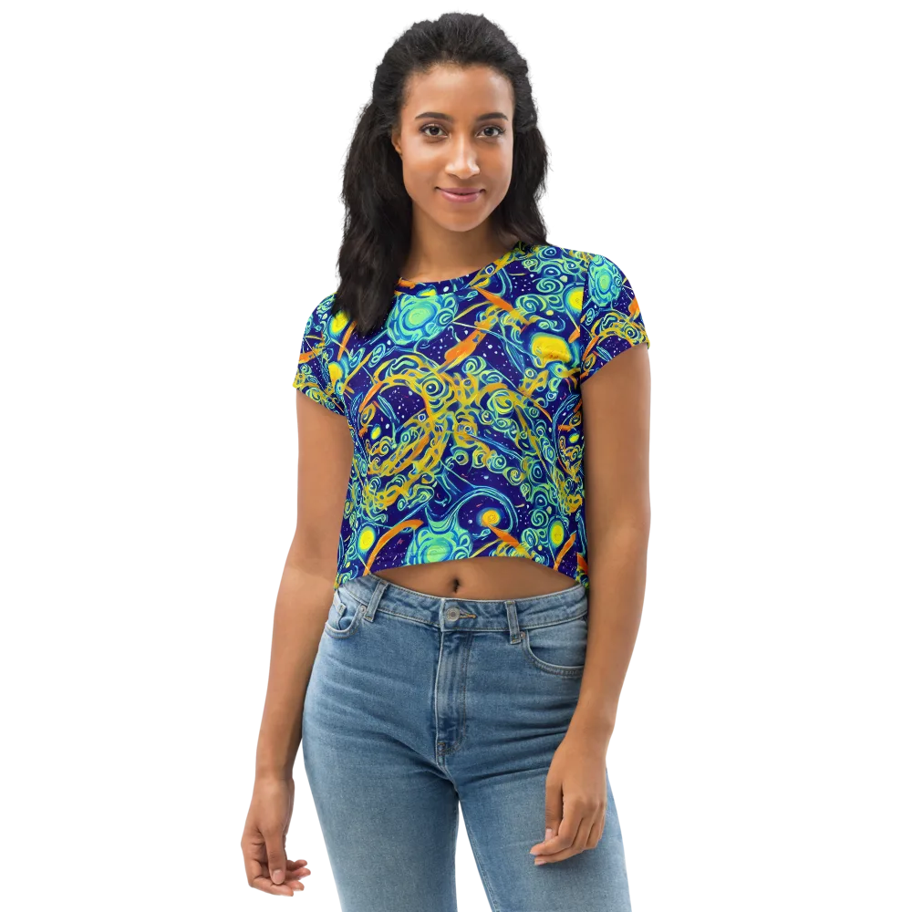 Blue Flame Cosmos on Crop Tee — Front