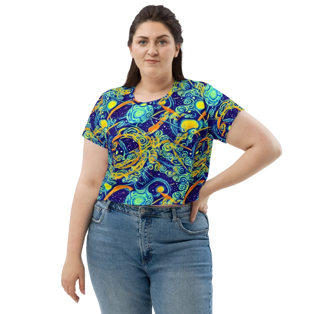 Blue Flame Cosmos on Crop Tee — Front