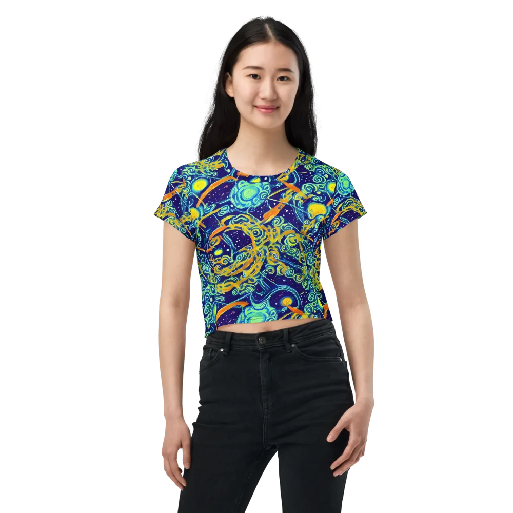 Blue Flame Cosmos on Crop Tee — Front