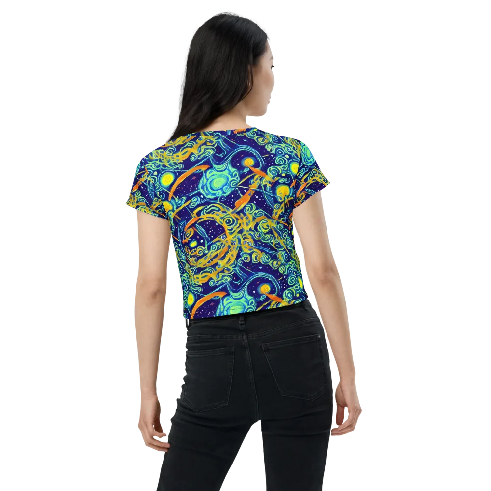 Blue Flame Cosmos on Crop Tee — Back
