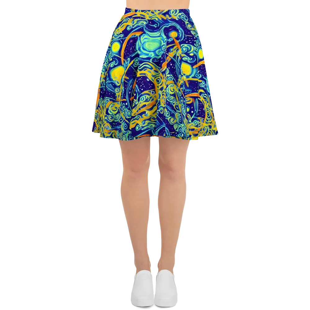 Blue Flame Cosmos on Skater Skirt — Front