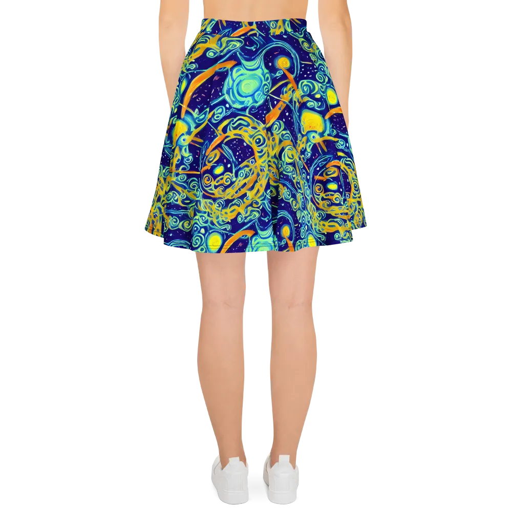 Blue Flame Cosmos on Skater Skirt — Back