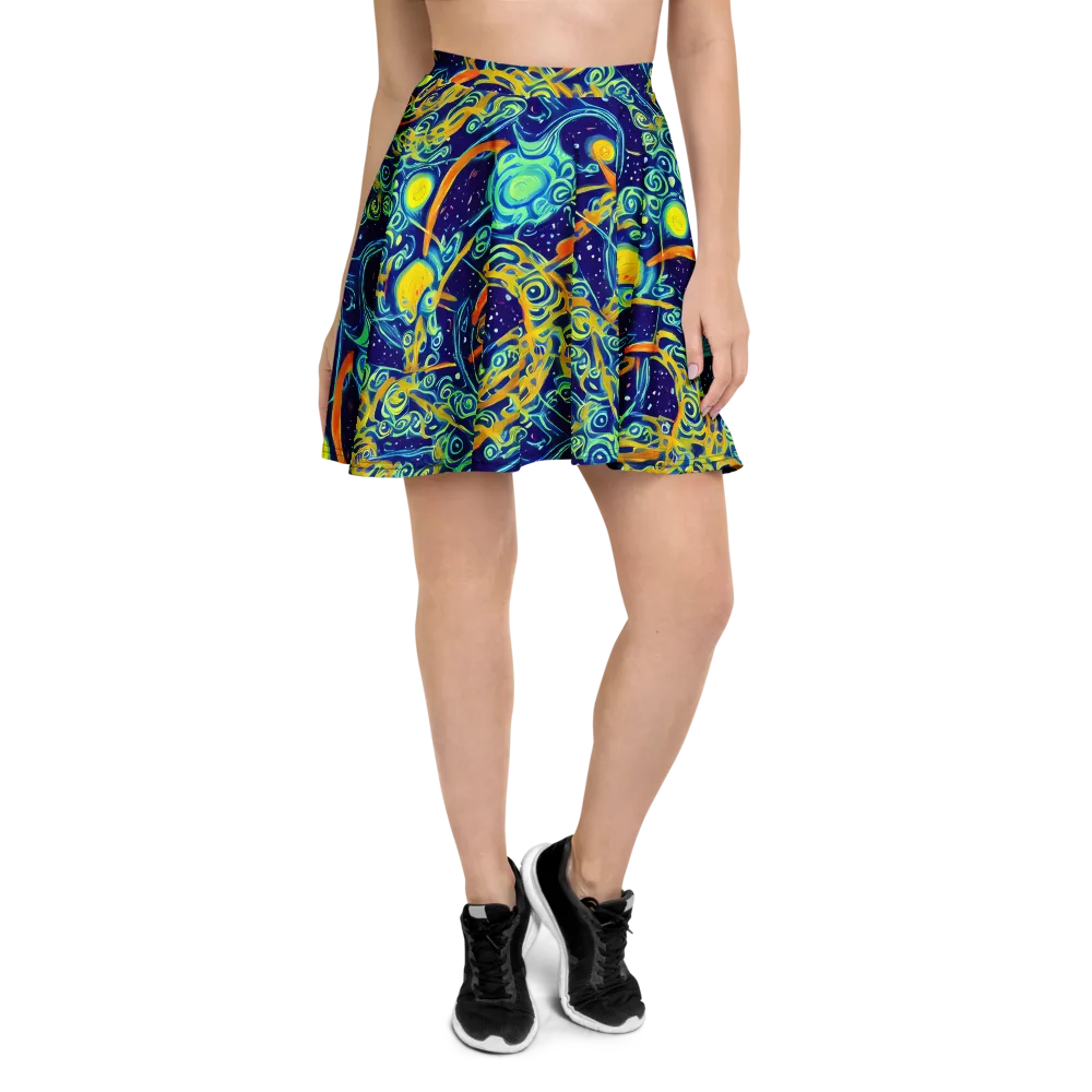 Blue Flame Cosmos on Skater Skirt — Front