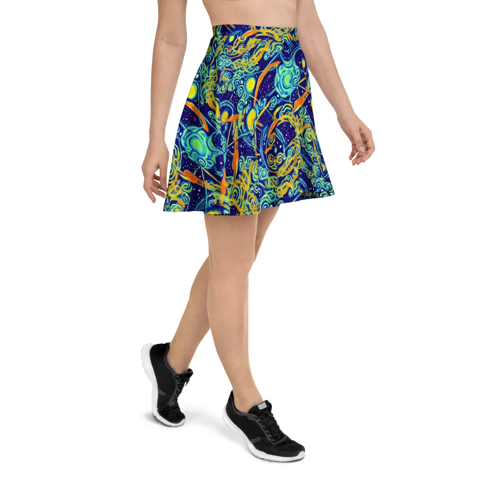 Blue Flame Cosmos on Skater Skirt — Right