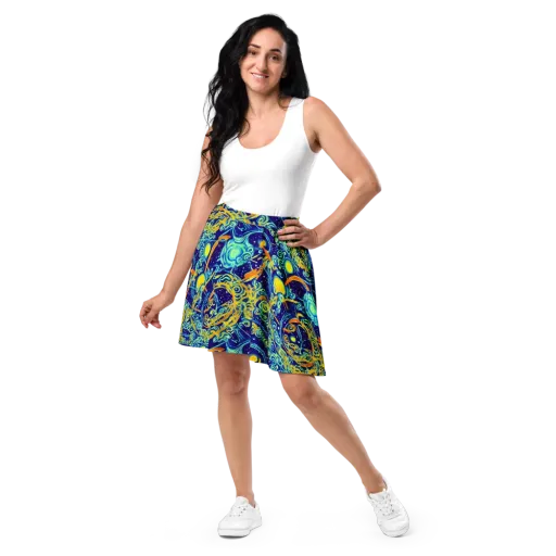 Blue Flame Cosmos on a Skater Skirt