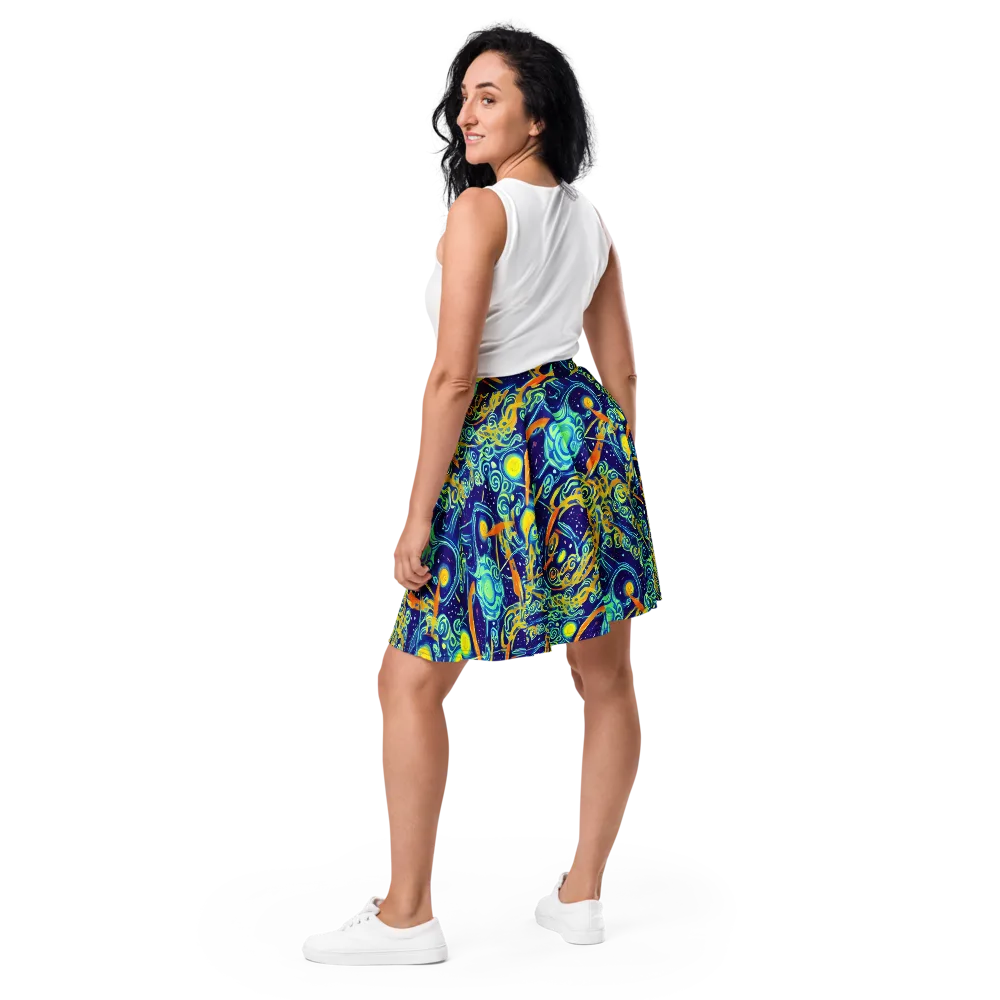 Blue Flame Cosmos on Skater Skirt — Back