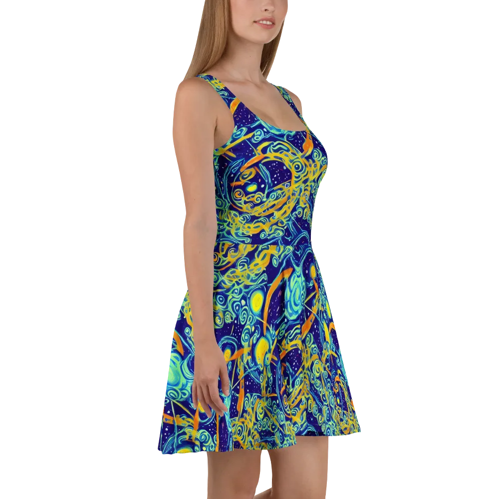 Blue Flame Cosmos on Skater Dress — Right