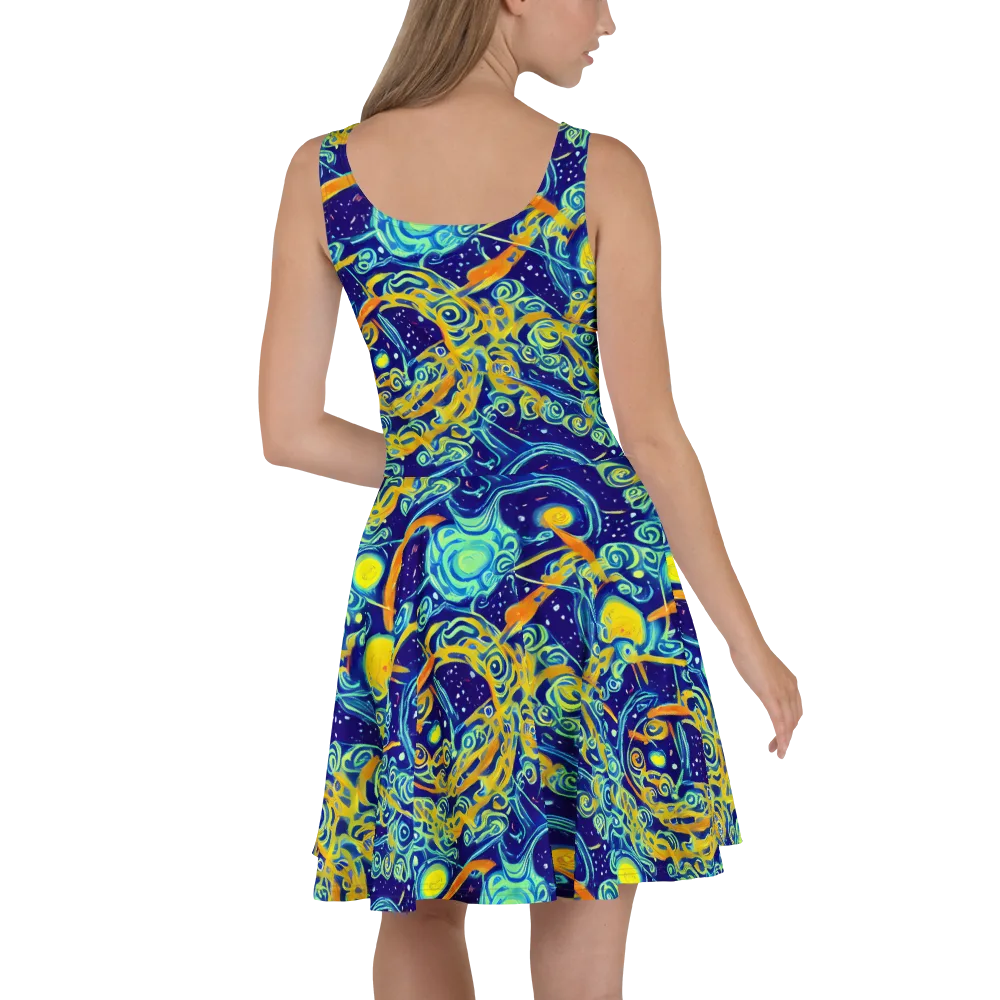 Blue Flame Cosmos on Skater Dress — Back