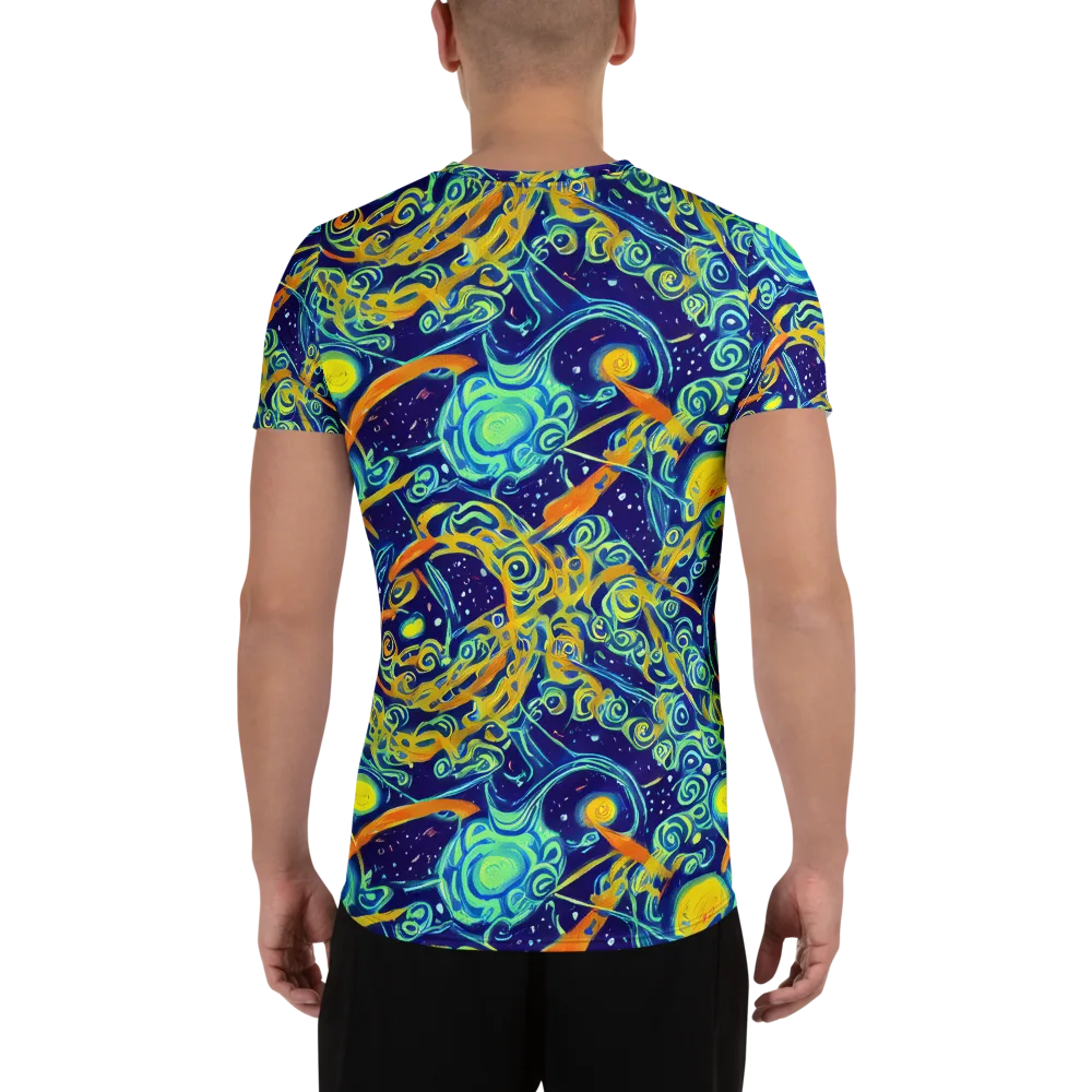 Blue Flame Cosmos on Men's Athletic T-Shirt — Back