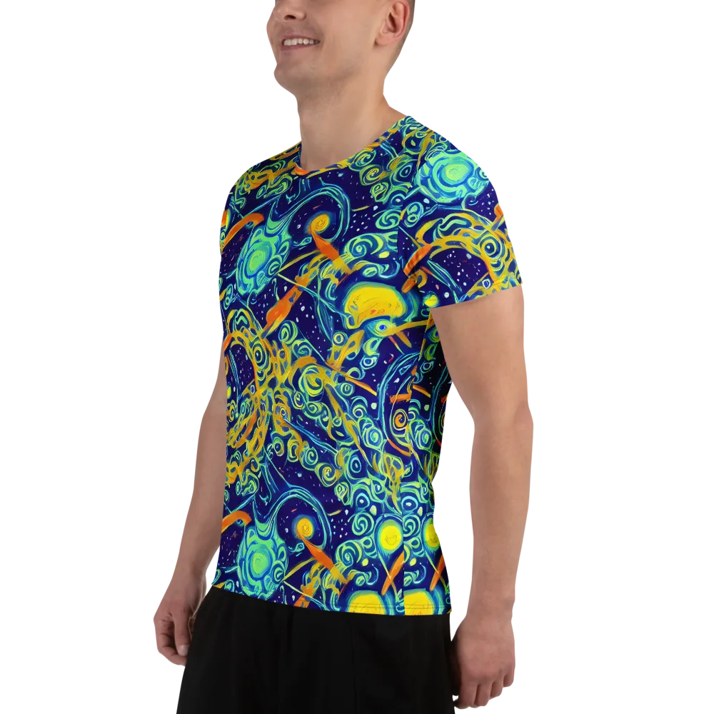 Blue Flame Cosmos on Men's Athletic T-Shirt — Left