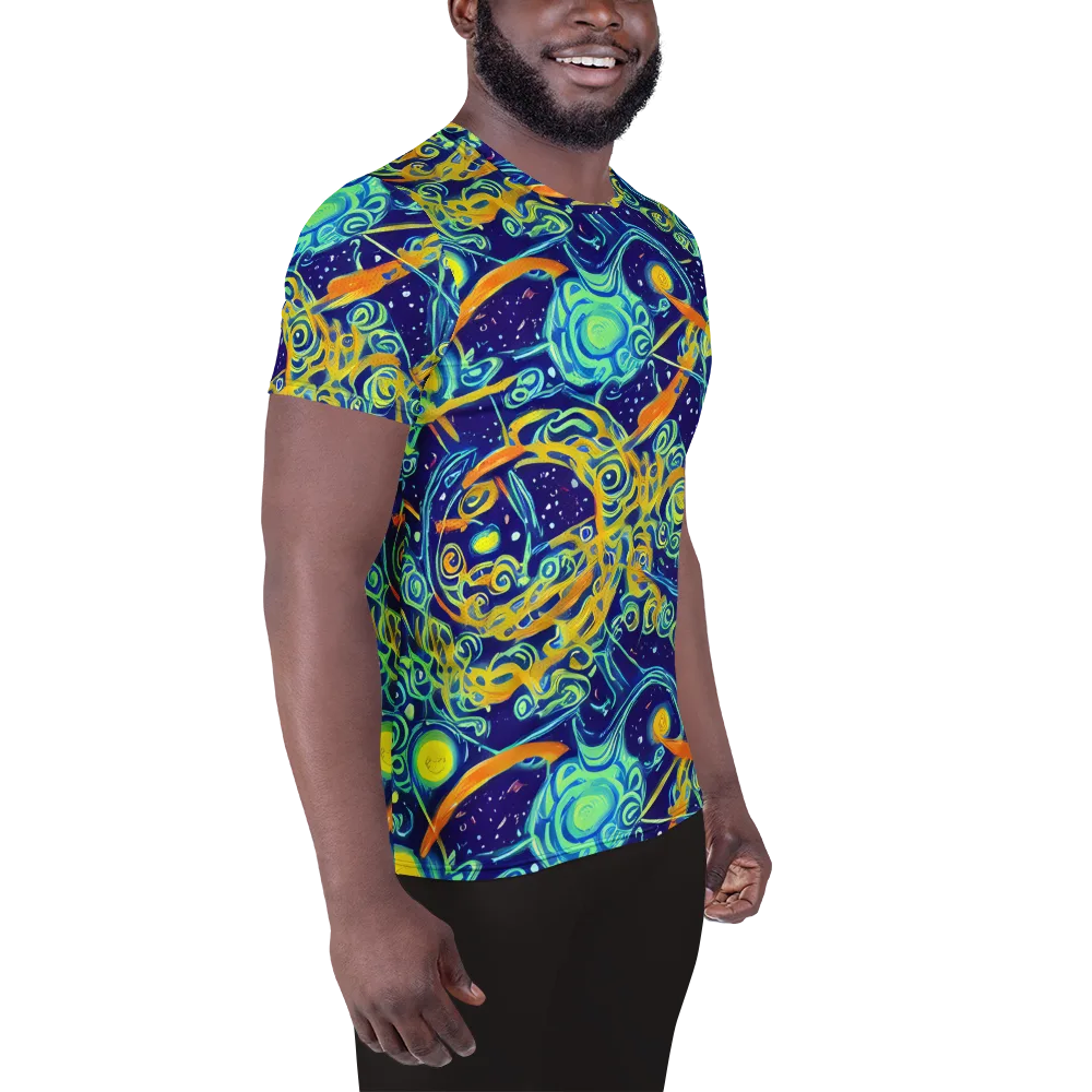 Blue Flame Cosmos on Men's Athletic T-Shirt — Right